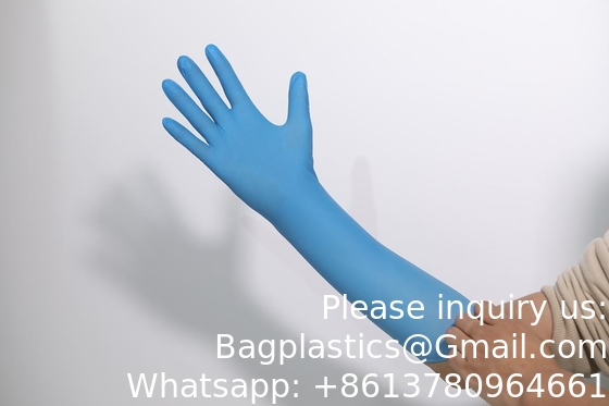 العينات المجانية عالية الجودة الأزرق السماوي المستخدم مرة واحدة الجملة مسحوق الطبيب المجانية الأكمام الطويلة قفازات النتريل غير العقيمة