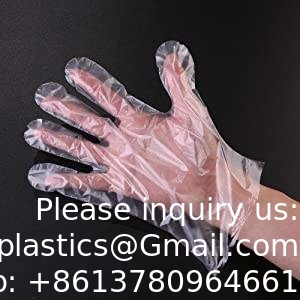 بيع بالجملة القفازات اليدوية المستخدمة لمرة واحدة لتجهيز الطعام TPE CPE HDPE أسود الشفاف القوة القفاز البلاستيكي المستخدم مرة واحدة