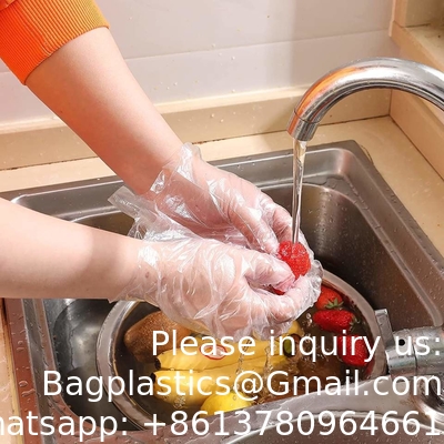 بيع بالجملة القفازات اليدوية المستخدمة لمرة واحدة لتجهيز الطعام TPE CPE HDPE أسود الشفاف القوة القفاز البلاستيكي المستخدم مرة واحدة
