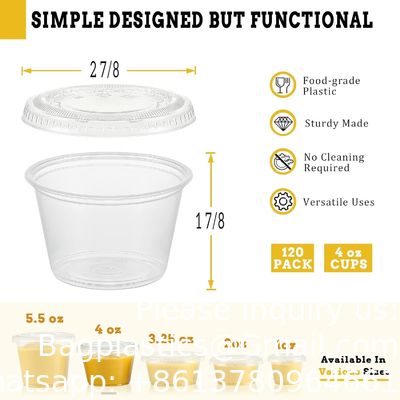 أكواب الحصص مع أغطية، حاويات بلاستيكية صغيرة مع أغطية، أكواب صوفل قابلة للترتيب الصلبة، أكواب شوت الهلام، الصلصة