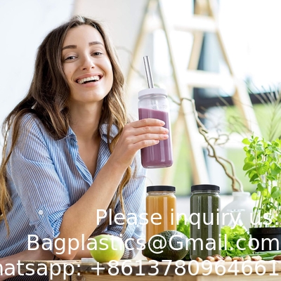 زجاجات عصير مع 2 قشرة و 2 غطاء في ثقب 16 أوز أوعية شرب السفر ، أكواب المياه مع أغطية سوداء محكمة