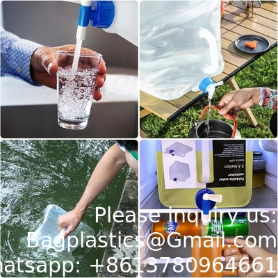 حاوية المياه 2.6 جالون خالية من BPA، حاويات تخزين المياه للطوارئ مع الصمام، وعاء التخزين المحمول القابل للطي