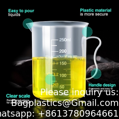 أسطوانات بلاستيكية متدرجة وأوعية بلاستيكية، أسطوانات بلاستيكية متدرجة 10ml 25ml 50ml 100ml 250ml &amp; 5pcs