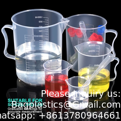 أسطوانات بلاستيكية متدرجة وأوعية بلاستيكية، أسطوانات بلاستيكية متدرجة 10ml 25ml 50ml 100ml 250ml &amp; 5pcs