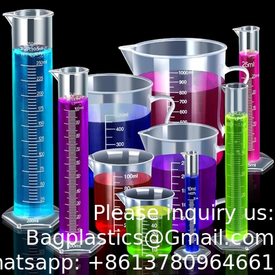 أسطوانات بلاستيكية متدرجة وأوعية بلاستيكية، أسطوانات بلاستيكية متدرجة 10ml 25ml 50ml 100ml 250ml &amp; 5pcs