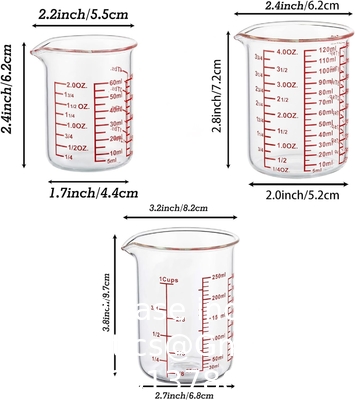 كأس قياس الزجاج البوروسيليكات مجموعة V-Shaped Spout يتضمن 60ml ((2OZ) ، 120ml ((4OZ) ، 250ml ((8OZ) كأس قياس الزجاج