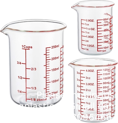 كأس قياس الزجاج البوروسيليكات مجموعة V-Shaped Spout يتضمن 60ml ((2OZ) ، 120ml ((4OZ) ، 250ml ((8OZ) كأس قياس الزجاج