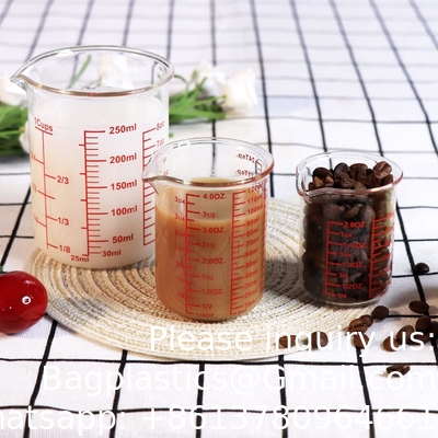 كأس قياس الزجاج البوروسيليكات مجموعة V-Shaped Spout يتضمن 60ml ((2OZ) ، 120ml ((4OZ) ، 250ml ((8OZ) كأس قياس الزجاج