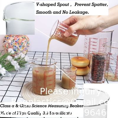 كأس قياس الزجاج البوروسيليكات مجموعة V-Shaped Spout يتضمن 60ml ((2OZ) ، 120ml ((4OZ) ، 250ml ((8OZ) كأس قياس الزجاج