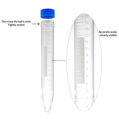 أنابيب الطرد المركزي المخروطية 15mL، أنابيب اختبار بلاستيكية معقمة مع غطاء المسمار، حاوية البولي بروبلين مع الدراسات العليا