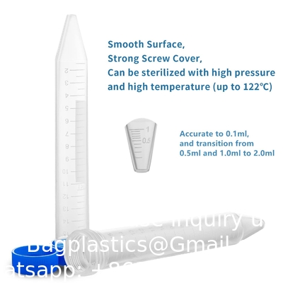 أنابيب الطرد المركزي المخروطية 15mL، أنابيب اختبار بلاستيكية معقمة مع غطاء المسمار، حاوية البولي بروبلين مع الدراسات العليا