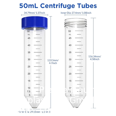 أنابيب الطرد المركزي المخروطية 50mL ، EO البولي بروبيلين العقيم أقفال المسامير المقاومة للتسرب ، والعلامات المتدرجة والكتابة
