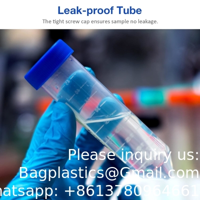 أنابيب الطرد المركزي المخروطية 50mL ، EO البولي بروبيلين العقيم أقفال المسامير المقاومة للتسرب ، والعلامات المتدرجة والكتابة