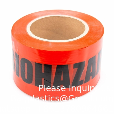 شريط تحذير من المخاطر البيولوجية مع بصمة سوداء ، أسطورة &quot;Biohazard&quot; (مع الشعار) ، 55 ياردة الطول × 2&quot; العرض ، 3&quot; قطر النواة