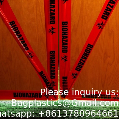 شريط تحذير من المخاطر البيولوجية مع بصمة سوداء ، أسطورة &quot;Biohazard&quot; (مع الشعار) ، 55 ياردة الطول × 2&quot; العرض ، 3&quot; قطر النواة
