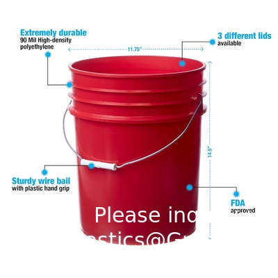دلو مع غطاء غاما سيل، HDPE، الحمراء الدرجة الغذائية خالية من BPA 5 جالون دلو حاوية دلو مع غطاء غاما سيل
