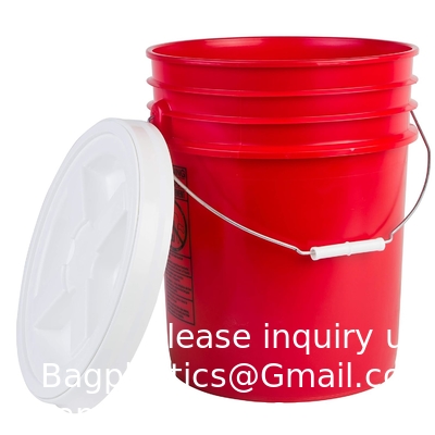 دلو مع غطاء غاما سيل، HDPE، الحمراء الدرجة الغذائية خالية من BPA 5 جالون دلو حاوية دلو مع غطاء غاما سيل