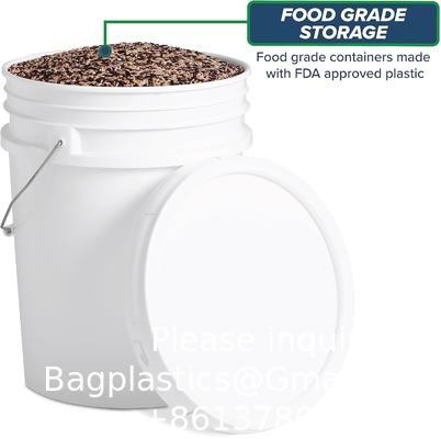 5 جالون دلو أبيض وغطاء - متين 90 مل كل الغرض دلو - الصف الغذائي - بلاستيك خال من BPA (5 جالون / غطاء - 6pk)