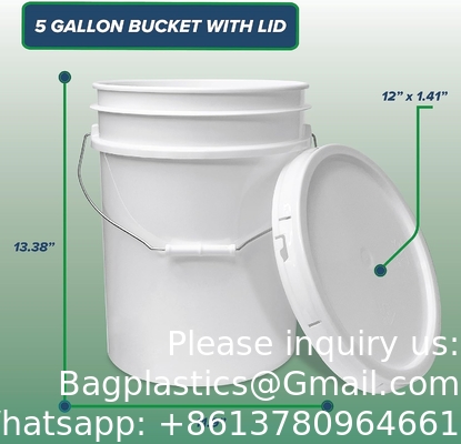5 جالون دلو أبيض وغطاء - متين 90 مل كل الغرض دلو - الصف الغذائي - بلاستيك خال من BPA (5 جالون / غطاء - 6pk)