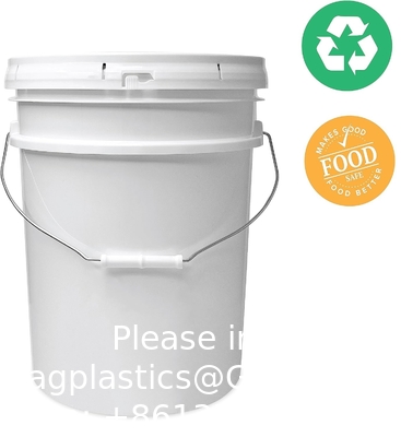 5 جالون دلو أبيض وغطاء - متين 90 مل كل الغرض دلو - الصف الغذائي - بلاستيك خال من BPA (5 جالون / غطاء - 6pk)