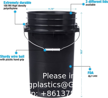 7 غالون دلو من الدرجة الغذائية السوداء + أغطية غاما، تخزين حاوية خالية من BPA، أكياس HDPE دائمة