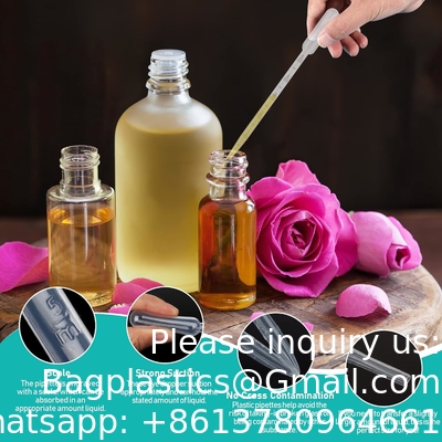أنابيب البلاستيك المستخدمة مرة واحدة، ومقطرات واضحة للزيوت الأساسية، اختبار المياه، المختبر، الفن DIY