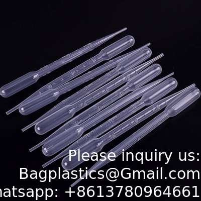 أنابيب البلاستيك المستخدمة مرة واحدة، ومقطرات واضحة للزيوت الأساسية، اختبار المياه، المختبر، الفن DIY