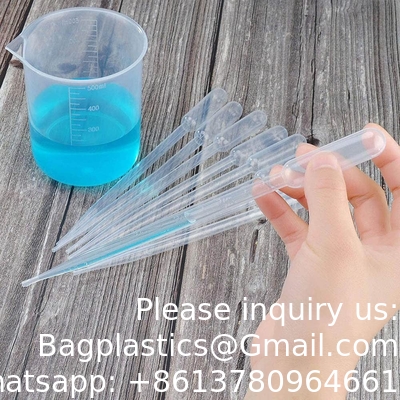 أنابيب البلاستيك المستخدمة مرة واحدة، ومقطرات واضحة للزيوت الأساسية، اختبار المياه، المختبر، الفن DIY