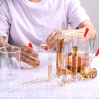 مجموعة أكواب أسطوانات زجاجية أو بلاستيكية متدرجة، أسطوانات مختبر سميكة (10 مل، 25 مل، 50 مل، 100 مل) ، أكواب