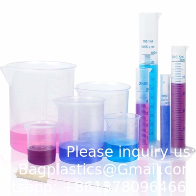 الأسطوانات والأكواب البلاستيكية المتدرجة 5 أنابيب، 10ml 25ml 50ml أسطوانات 100ml، 50ml 100ml 250ml 500ml 1000ml