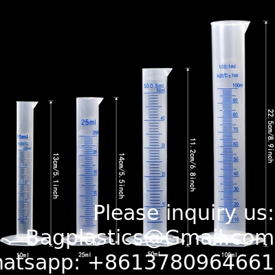 الأسطوانات والأكواب البلاستيكية المتدرجة 5 أنابيب، 10ml 25ml 50ml أسطوانات 100ml، 50ml 100ml 250ml 500ml 1000ml