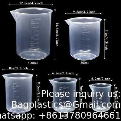 الأسطوانات والأكواب البلاستيكية المتدرجة 5 أنابيب، 10ml 25ml 50ml أسطوانات 100ml، 50ml 100ml 250ml 500ml 1000ml