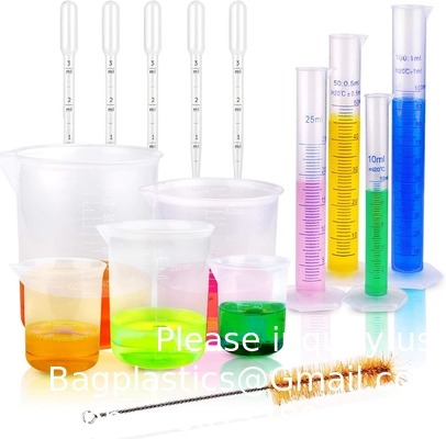 الأسطوانات والأكواب البلاستيكية المتدرجة 5 أنابيب، 10ml 25ml 50ml أسطوانات 100ml، 50ml 100ml 250ml 500ml 1000ml
