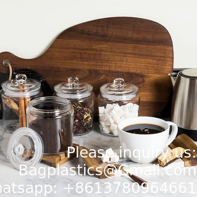 أوعية الكوكيز الزجاجية الملصقات العلامة غليون علبة مجموعات لمعداد المطبخ مع أغطية محكمة الهواء، حامل حزمة السكر