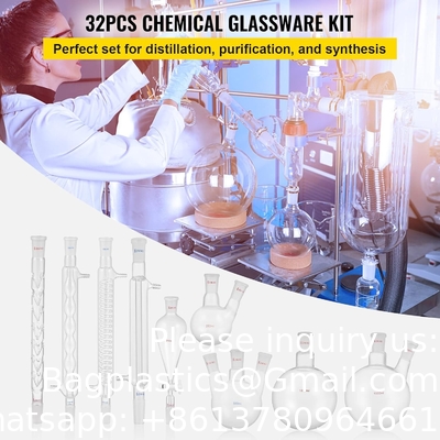 أدوات المختبر الزجاجية 24/40 الكيمياء الزجاجية 32PCS الكيمياء المختبر الزجاجية مجموعة التقطير