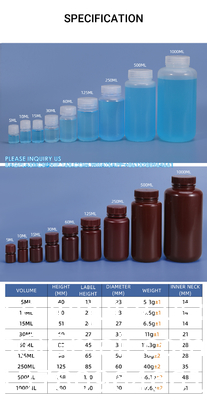 5ml-1000ml المختبر PP الفم الواسع HDPE النوع الحاوية العقمة بيضاء اللون