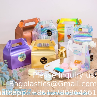 صندوق هدايا هولوغرافي كعكة حلوى بسكويت التعبئة والتغليف الكرتون المحمول لحفلات الزفاف و عيد الميلاد