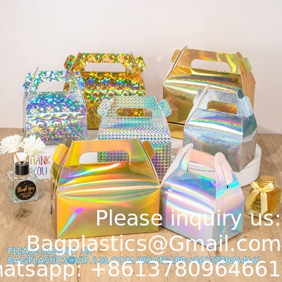 صندوق هدايا هولوغرافي كعكة حلوى بسكويت التعبئة والتغليف الكرتون المحمول لحفلات الزفاف و عيد الميلاد