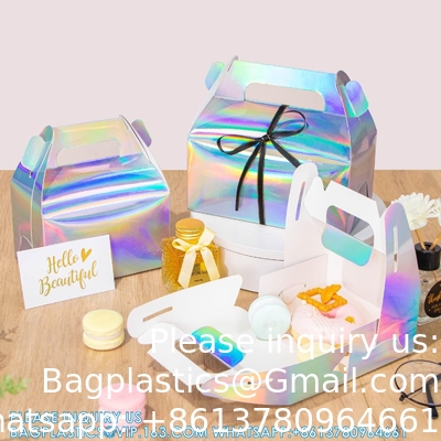 صندوق هدايا هولوغرافي كعكة حلوى بسكويت التعبئة والتغليف الكرتون المحمول لحفلات الزفاف و عيد الميلاد