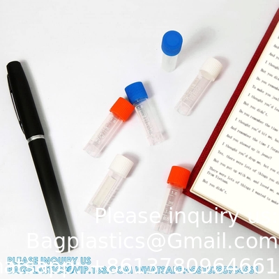 أقراص بلاستيكية صغيرة 2 مل مع أغطية ملفوفة أنابيب عينة أنابيب الكريوتوب، مادة PP، خالية من DNase، RNase، الحمض النووي البشري