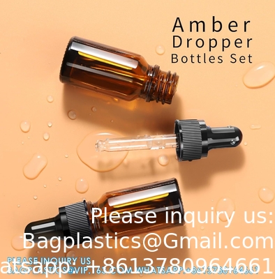 زجاجات قطرات 5PCS زجاجة قطرات أمبر مع قنوات ونقلات النقل ، زجاجات صبغة الزجاج مع قطرة 10ml