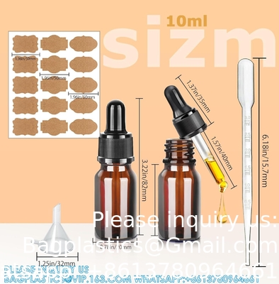 زجاجات قطرات 5PCS زجاجة قطرات أمبر مع قنوات ونقلات النقل ، زجاجات صبغة الزجاج مع قطرة 10ml