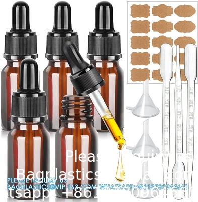 زجاجات قطرات 5PCS زجاجة قطرات أمبر مع قنوات ونقلات النقل ، زجاجات صبغة الزجاج مع قطرة 10ml