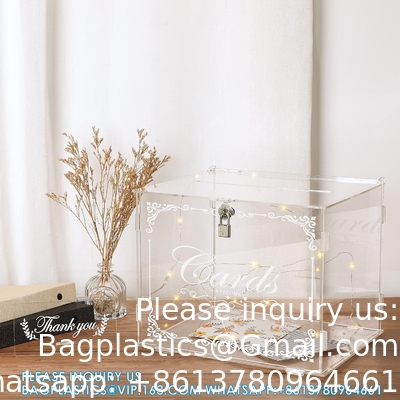 علبة بطاقة الزفاف الأكريليك صندوق المال البريد صندوق هدية حامل، صندوق بطاقة واضحة الكتب الكبيرة مظروف صناديق مع القفل والفتح