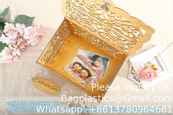 حامل صندوق نقود الزفاف مع علامة، كبير خشب روستيكي خشب DIY غلاف بطاقة هدية صناديق الظل مع فتحة القفل