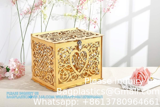 حامل صندوق نقود الزفاف مع علامة، كبير خشب روستيكي خشب DIY غلاف بطاقة هدية صناديق الظل مع فتحة القفل