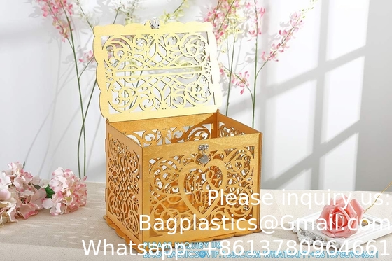 حامل صندوق نقود الزفاف مع علامة، كبير خشب روستيكي خشب DIY غلاف بطاقة هدية صناديق الظل مع فتحة القفل