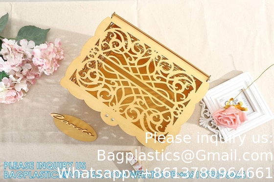 حامل صندوق نقود الزفاف مع علامة، كبير خشب روستيكي خشب DIY غلاف بطاقة هدية صناديق الظل مع فتحة القفل