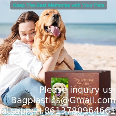 حاويات تذكارية للحيوانات الأليفة لرماد الكلاب أو القطط، حاويات حرق جنازة خشبية كبيرة مع إطار صورة، تذكارات تذكارية