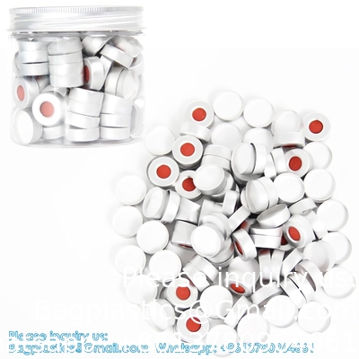 أغطية 20 ملم من الألومنيوم والبلاستيك أغطية سوداء للقنينة الزجاجية أغطية مع PTFE الأبيض والسيليكون الأحمر